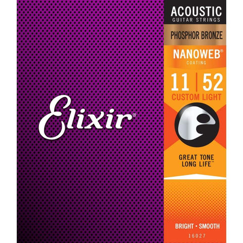 Elixir Nanoweb  Phosphor Bronze Acoustic Strings Custom Light