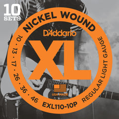 D'Addario EXL110-10P XL Nickel Wound Regular Light (.010-.046) Electric Guitar Strings 10 Sets